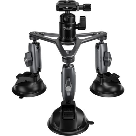 TELESIN Triple Suction Cup Car Mount Heavy Duty Tripod with 360 Ball Head for Camera & Action camera